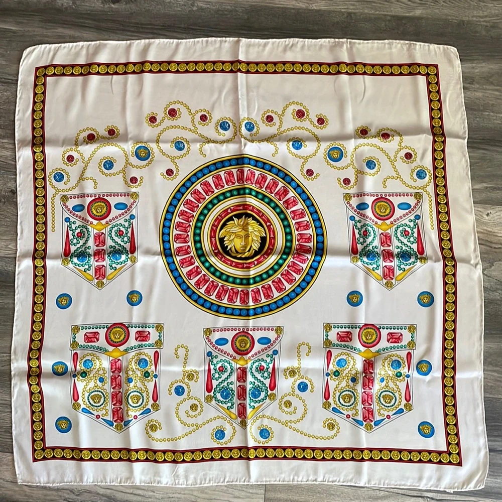 Vintage large multicolored Versace silk scarf